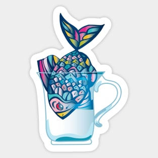 Fish swimming in a glass Mug, illustration Sticker
